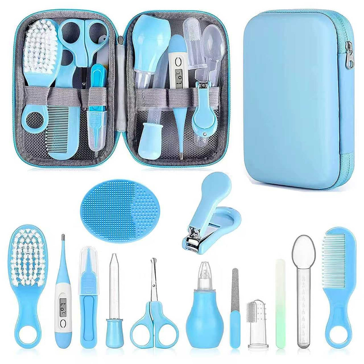 Qunlions life Infant Safety Care Set with Hair Brush Comb Nail Clipper, Baby Essentials Kit for Newborn Girls Boys (Grey White)