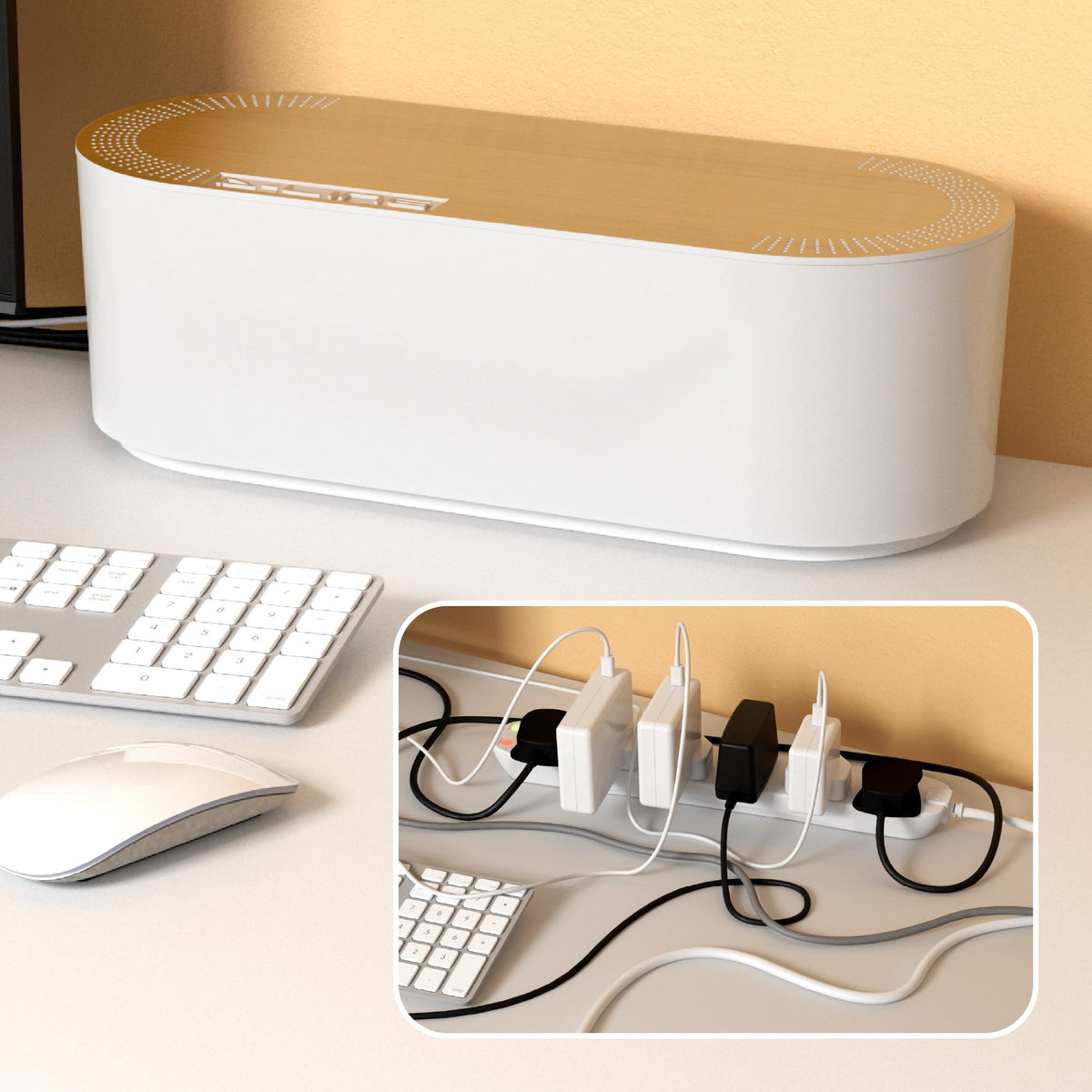 D-Line Cable Tidy Box, Hide & Conceal Extension Blocks, Desk Cable Management Solution, TV Wire Tidy, Made from Electrically Safe ABS Material - 325mm (L) x 125mm (W) 115mm (H) - Small, White