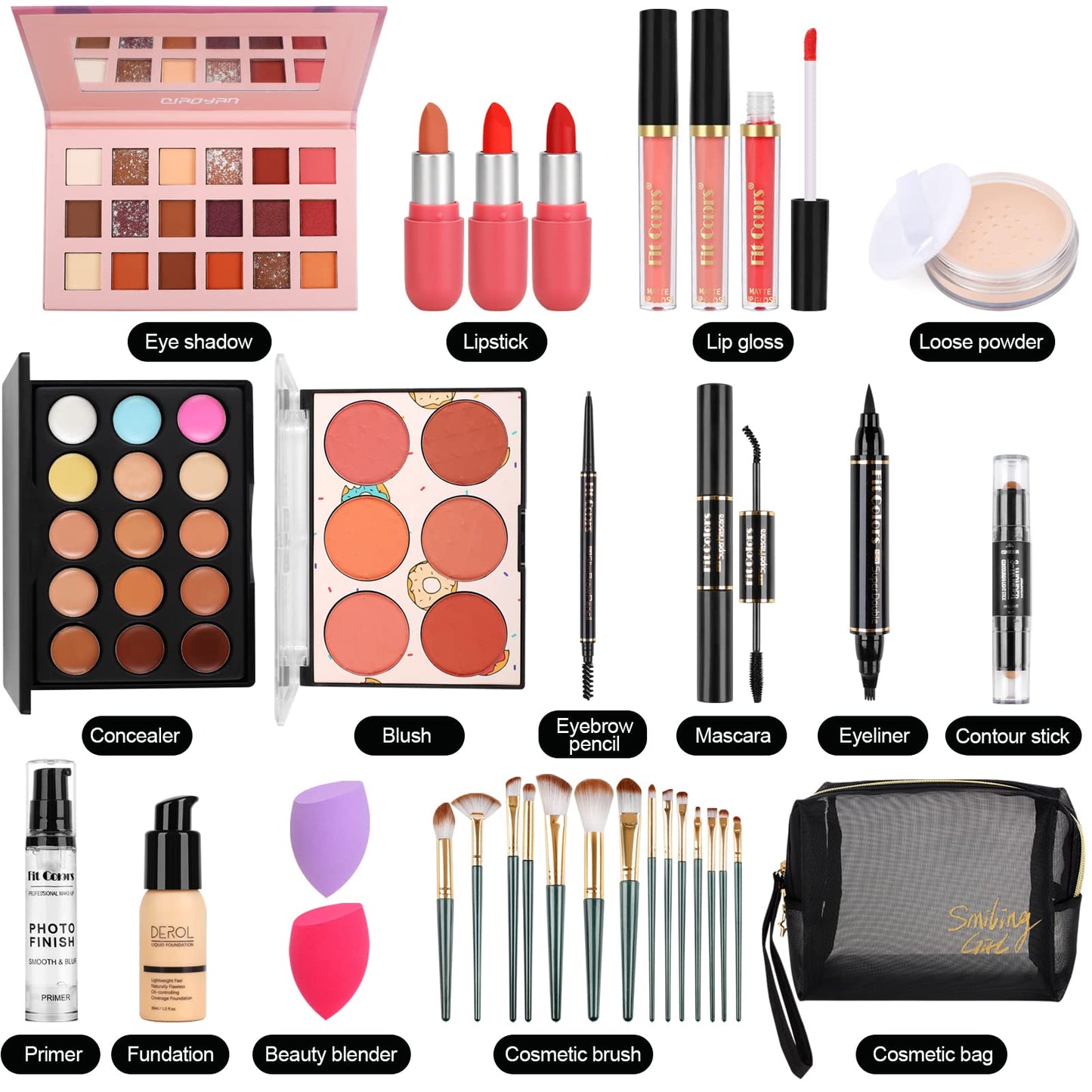LYMYBETY Makeup Set, Cosmetic Make Up Starter Kit With Storage Bag Portable Travel Make Up Palette Eyeshadow Foundation Lip Gloss for Teenage & Adults (Style B), 1.0 count