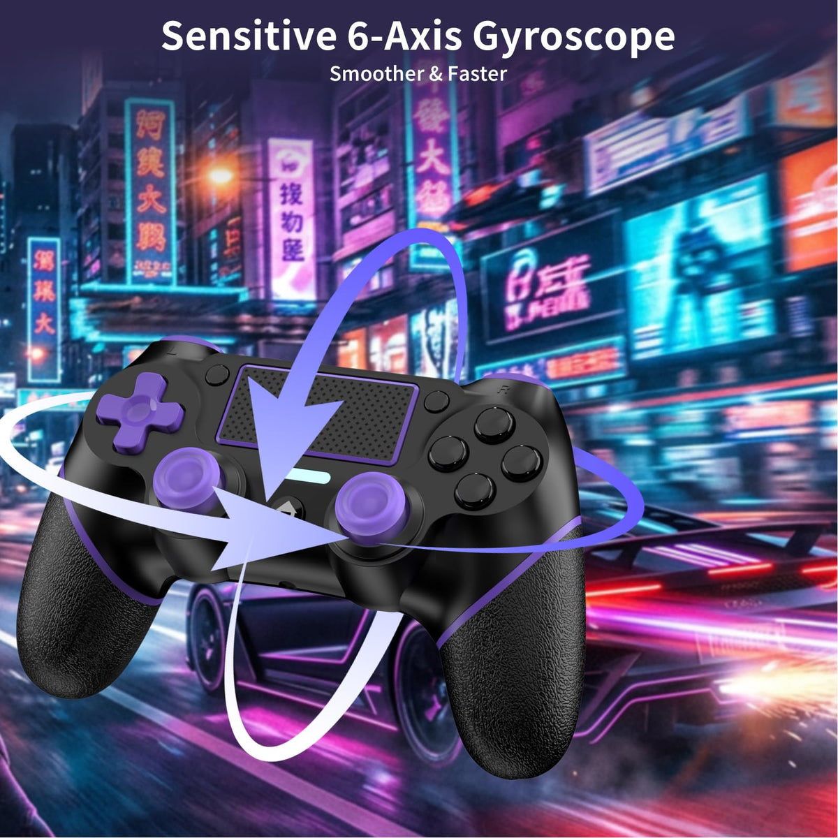 Reddening for PS4 Controller 2 Pack, Controller PS4 for PS4/Pro/Slim/PC, Gamepad Joystick with Turbo/Back Button/Dual Vibration/6-Axis Gyro Sensor/Touch Panel (2 printed purple)