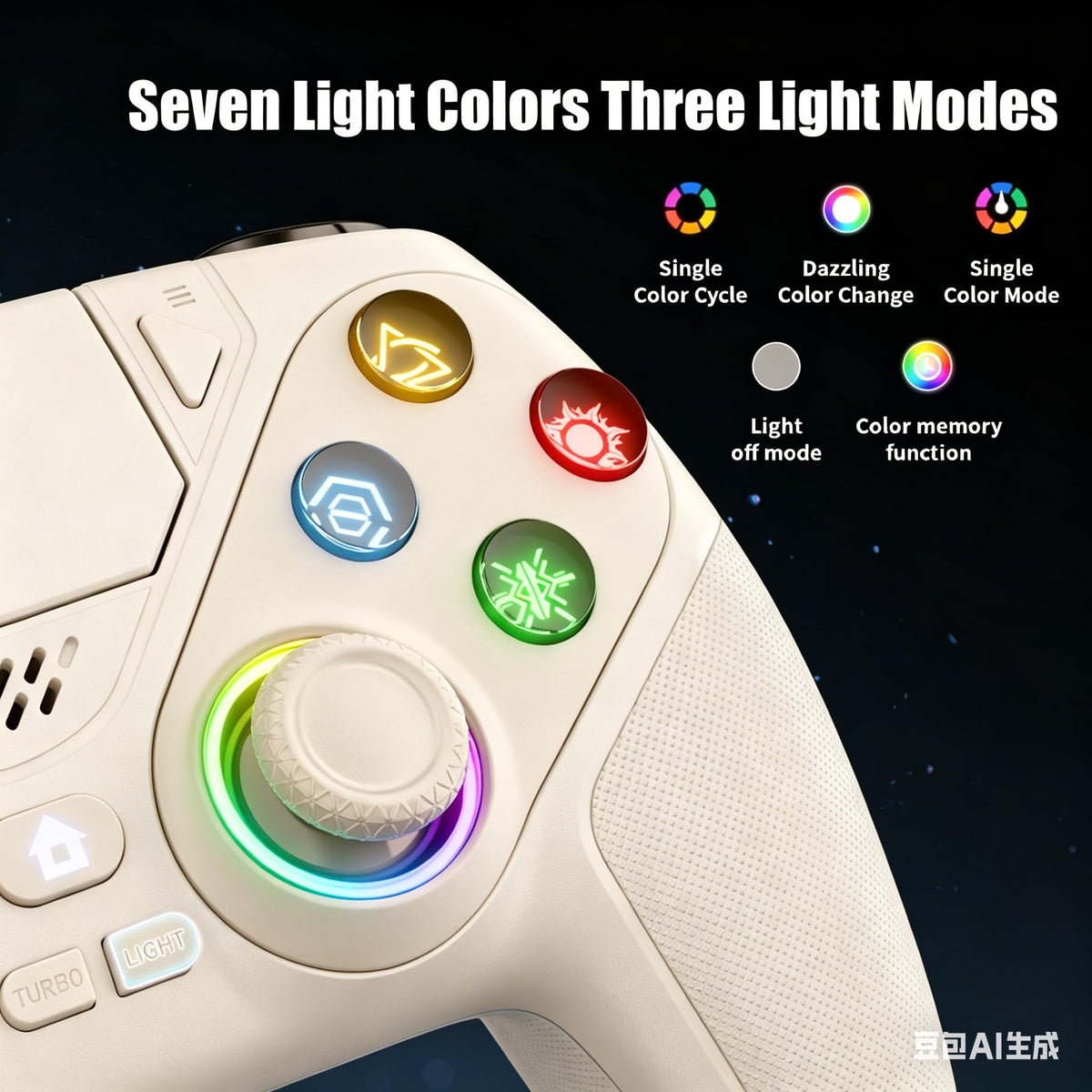 Dinosoo RGB Wireless Controller for PS5/Pro/Slim & PCs, Bluetooth Gamepad with Back Buttons, Touchpad, Macro, Turbo, Dual Vibration, 6-Axis Sensor, Speaker, 3.5mm Audio Jack,White