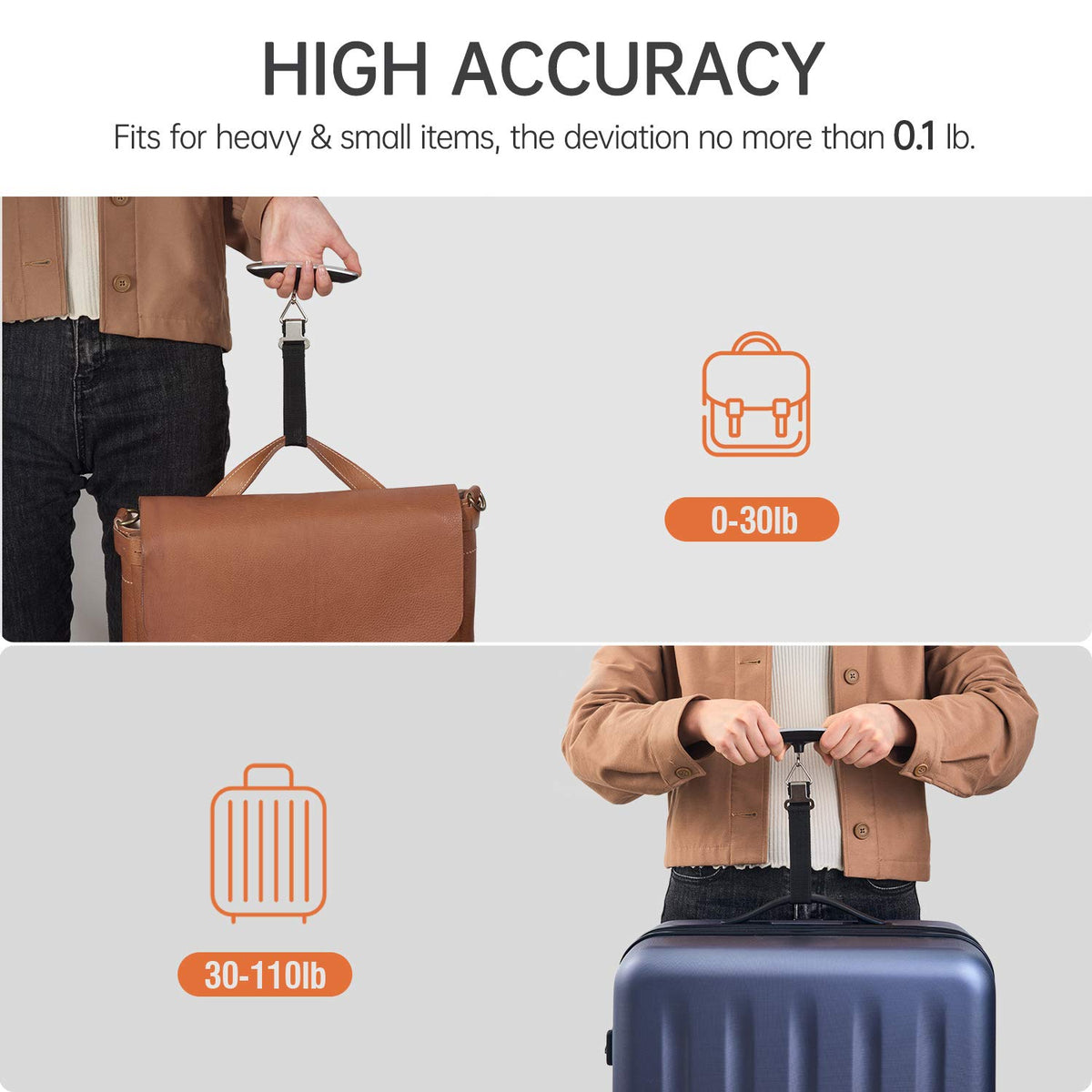 FREETOO Luggage Scale with Tare Function 110 Lb/ 50Kg Capacity, Black