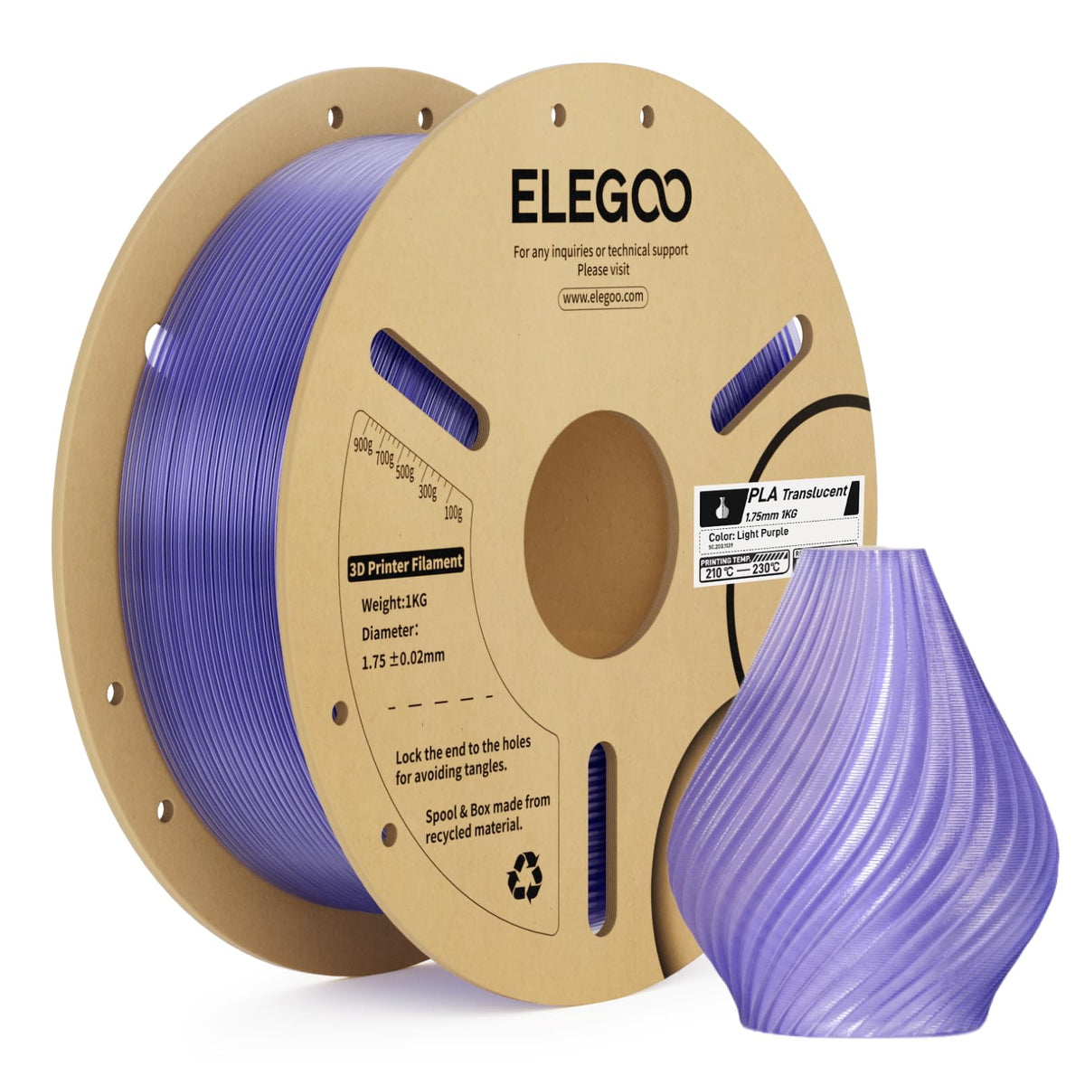 ELEGOO PLA Filament 1.75mm Black 1KG, 3D Filament Dimensional Accuracy +/- 0.02mm, 1kg Cardboard Spool(2.2lbs) 3D Printing Filament Fits for Most FDM 3D Printers