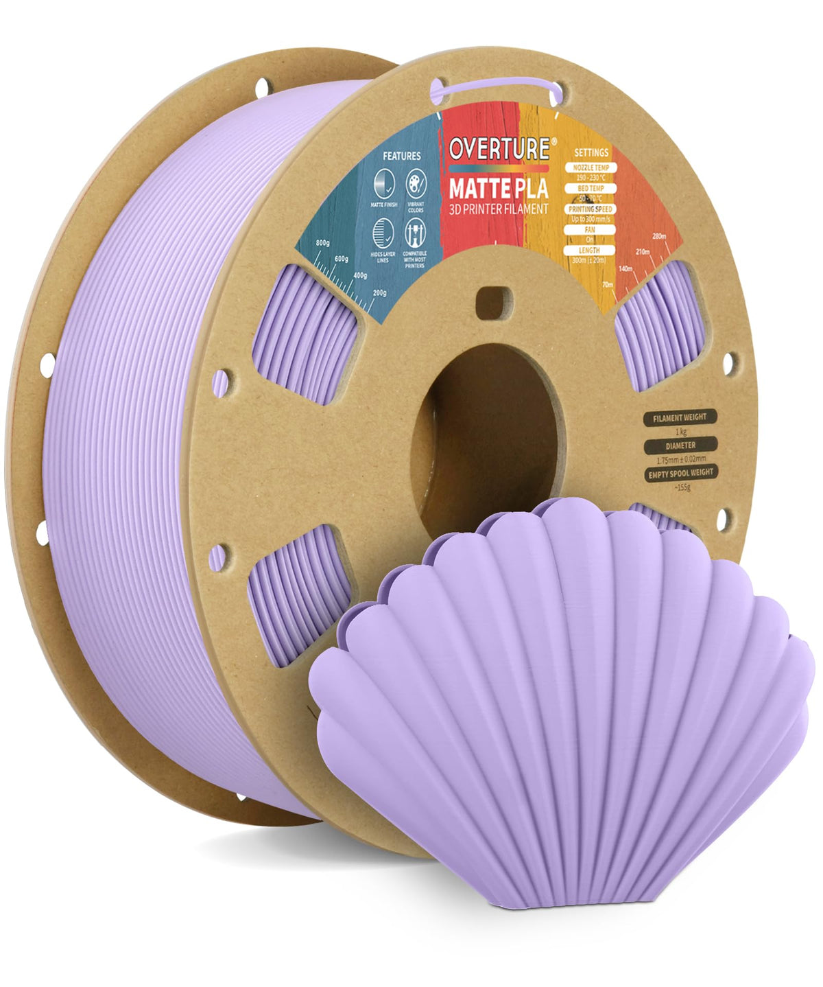 OVERTURE Matte PLA 3D Printer Filament 1.75mm, 1kg Light Brown