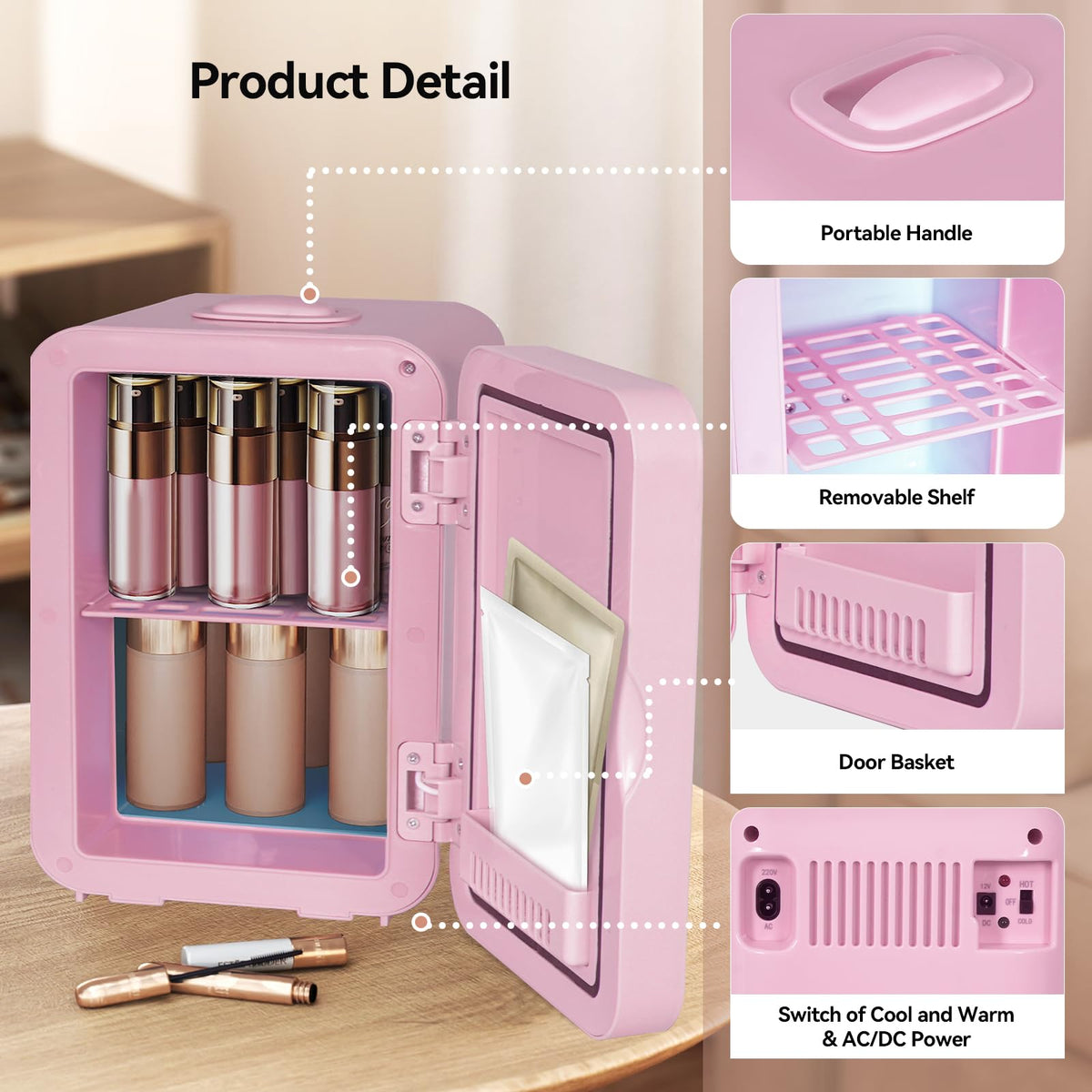 ARTETHYS Mini Fridge for Bedrooms, 8L Skincare Fridge with LED Mirror