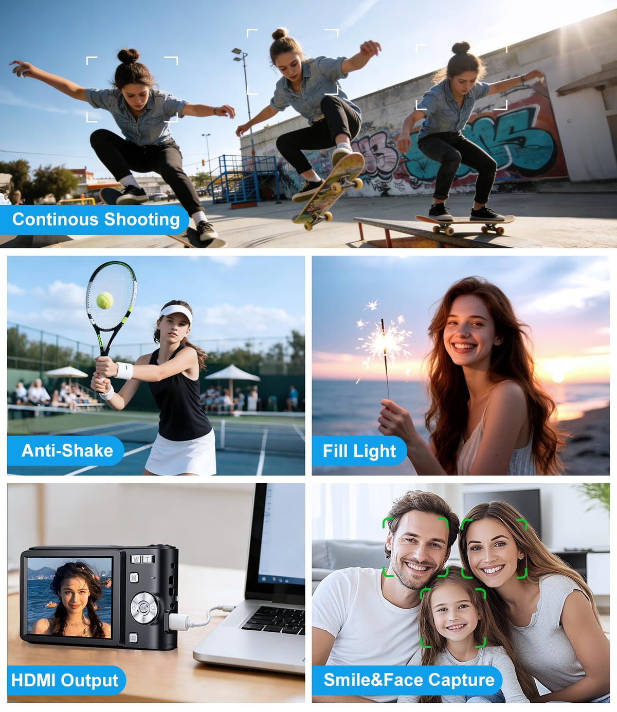 Digital Camera, 1080P FHD Vlogging Camera 50MP Compact Portable Photo Camera with 2.4" Screen, 16X Digital Zoom Mini Small Pocket Camera for Kids Students with 1 Battery, 16GB Card (Black)