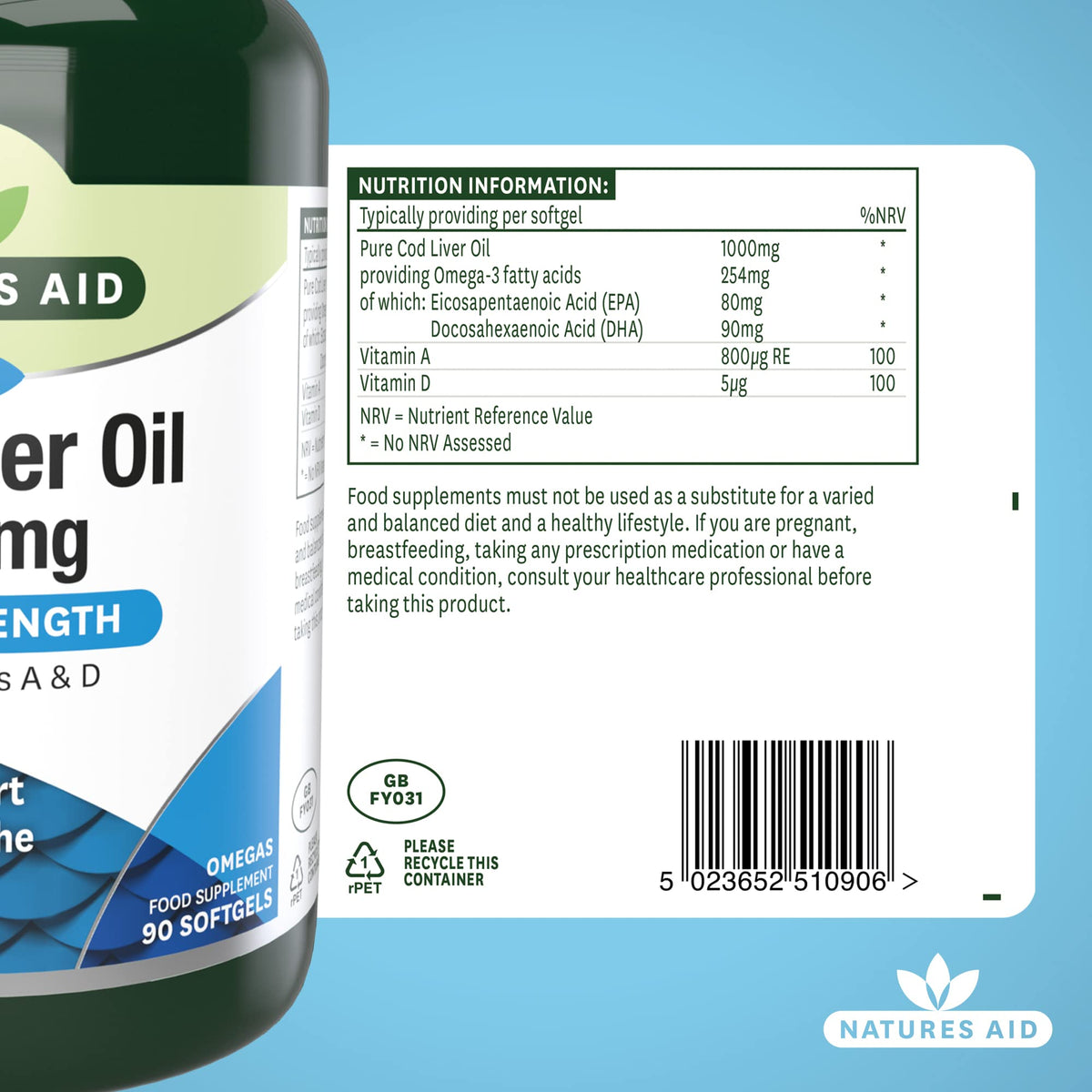 Natures Aid Cod Liver Oil 1000mg – 180 Capsules