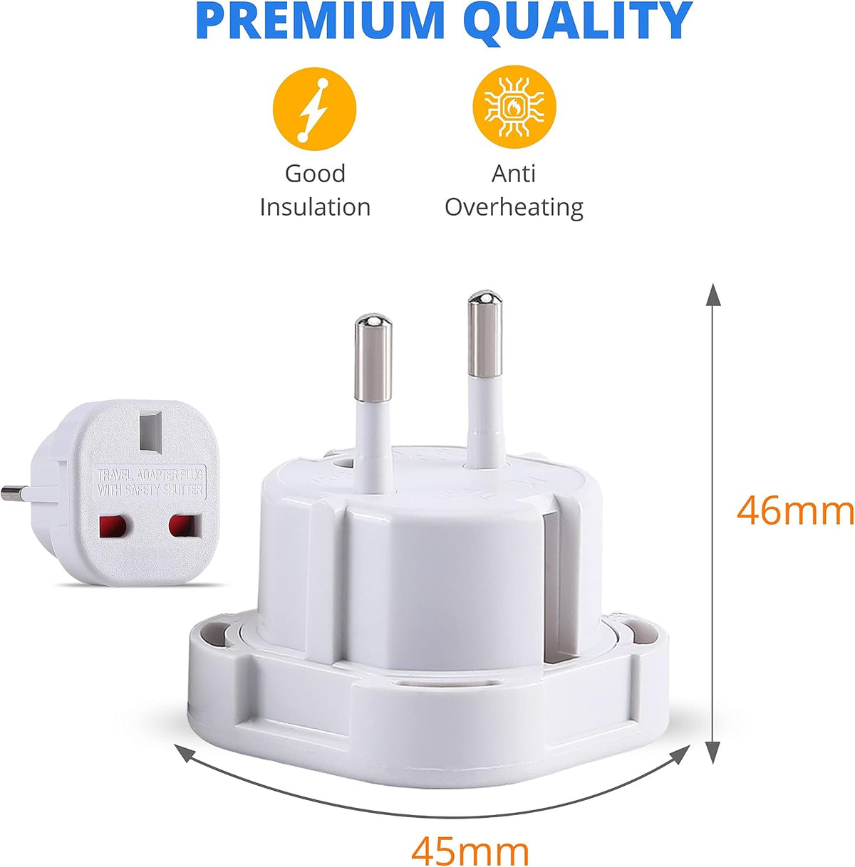 DAPTER's 5 Pack White UK to European Plug Adapter | Travel Adapter UK to Europe | Euro Plug Adapter (Type G to C, E, F) | Travel Plugs UK to EU Countries (SPAIN, ITALY, GREECE, TURKEY, POLAND & More)