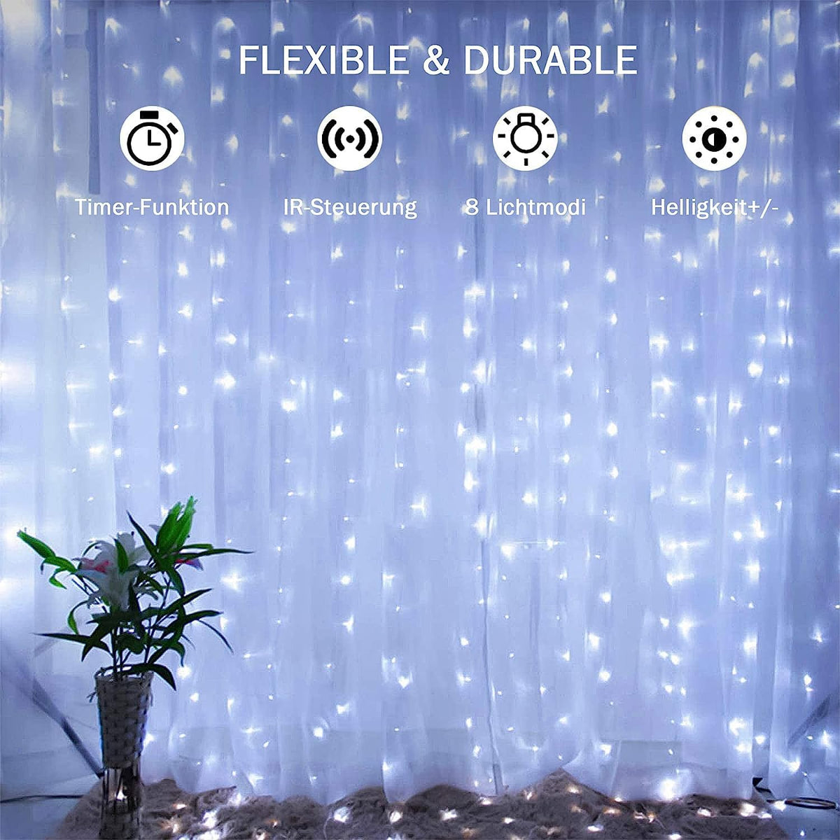 Lezonic Curtain Fairy Lights, 3m×3m 300LED Curtain String Lights Plug in