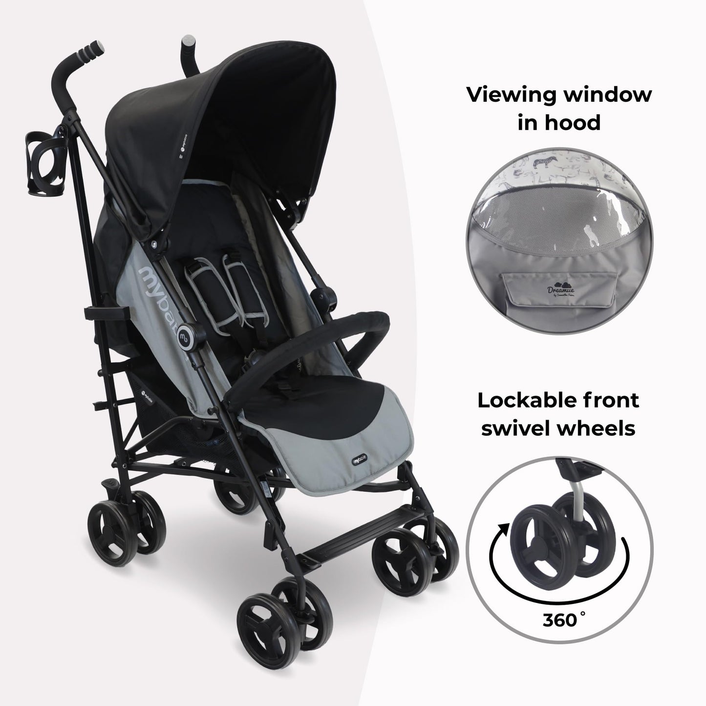 My Babiie MB02 Plus Stroller - from Birth to 4 Years (22kg), Lightweight & Compact Umbrella Fold, Travel Buggy for Toddlers, Pushchair Includes Cup Holder and Rain Cover - Pink & Grey