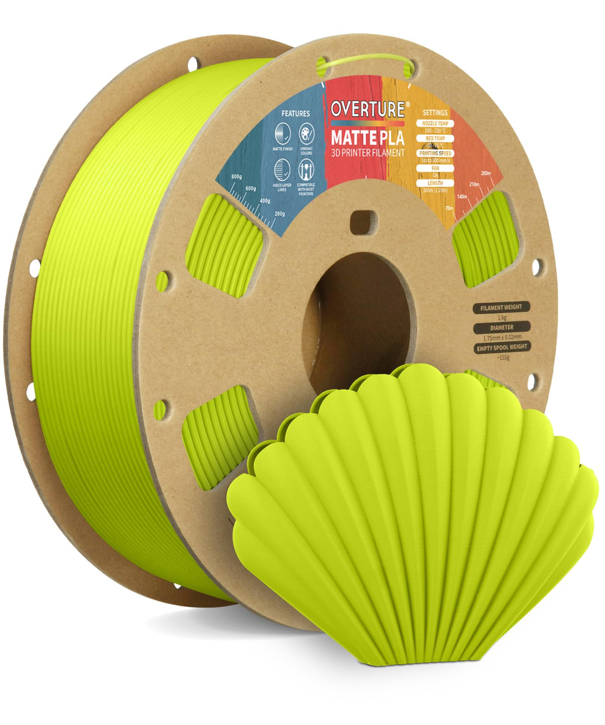 OVERTURE Matte PLA 3D Printer Filament 1.75mm, 1kg Light Brown