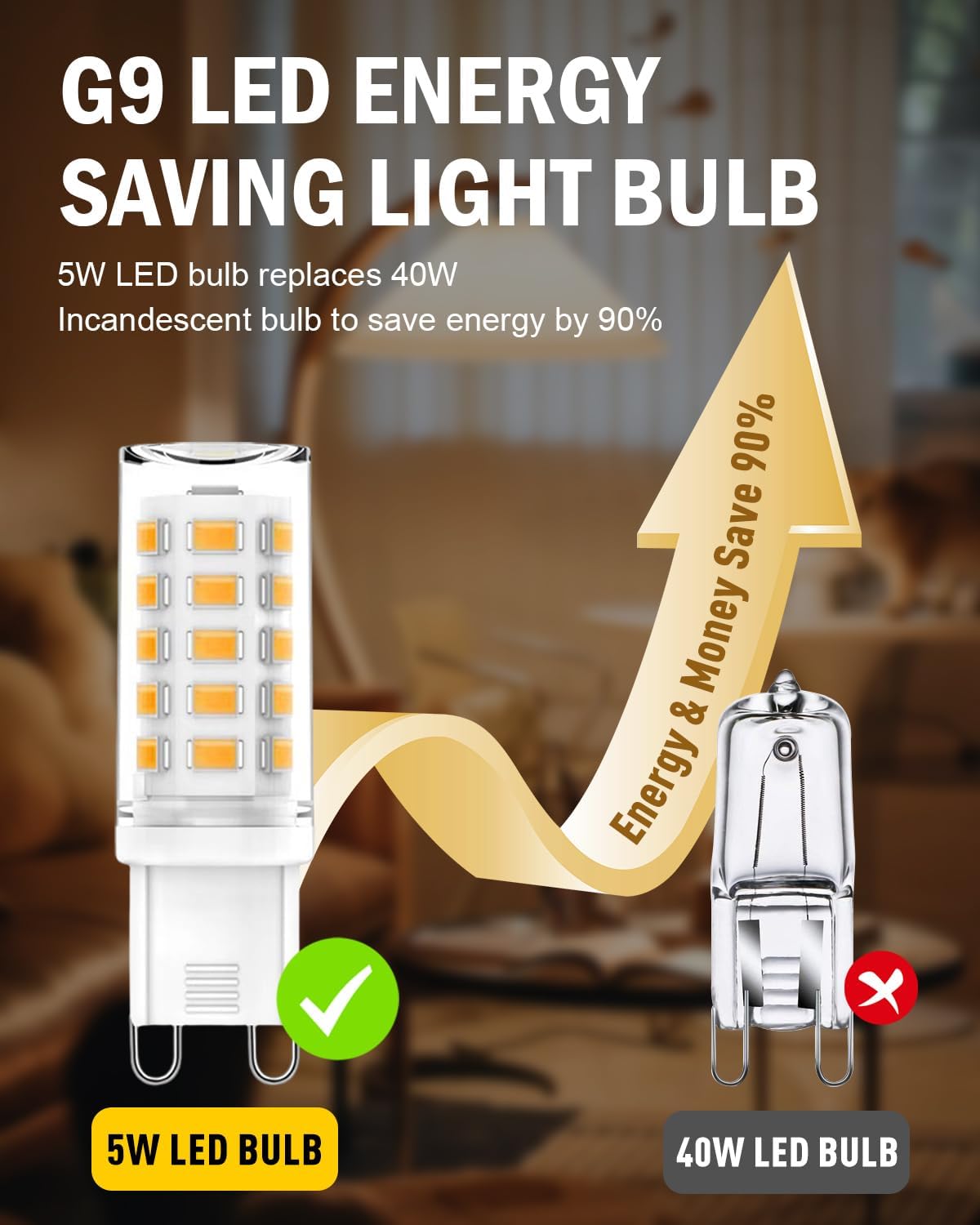 tuare G9 LED Bulbs Dimmable, 3000K G9 LED Bulbs Warm White Dimmable, 5W 560LM G9 LED, Energy Saving G9 LED Bulb Equivalent to 40W Halogen Bulb, No Flicker AC 220-240V for Chandelier, 6 Counts