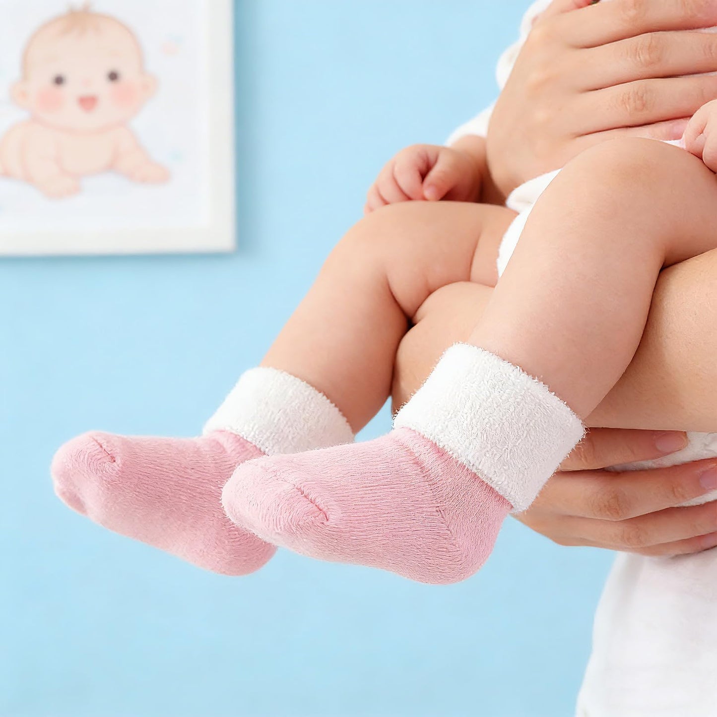 Baby Terry Warm Socks - Unisex baby Boy and Girl socks 0-12 Months Toddler Cute Cotton Socks Cozy Thick thick newborn sock 5 Pack