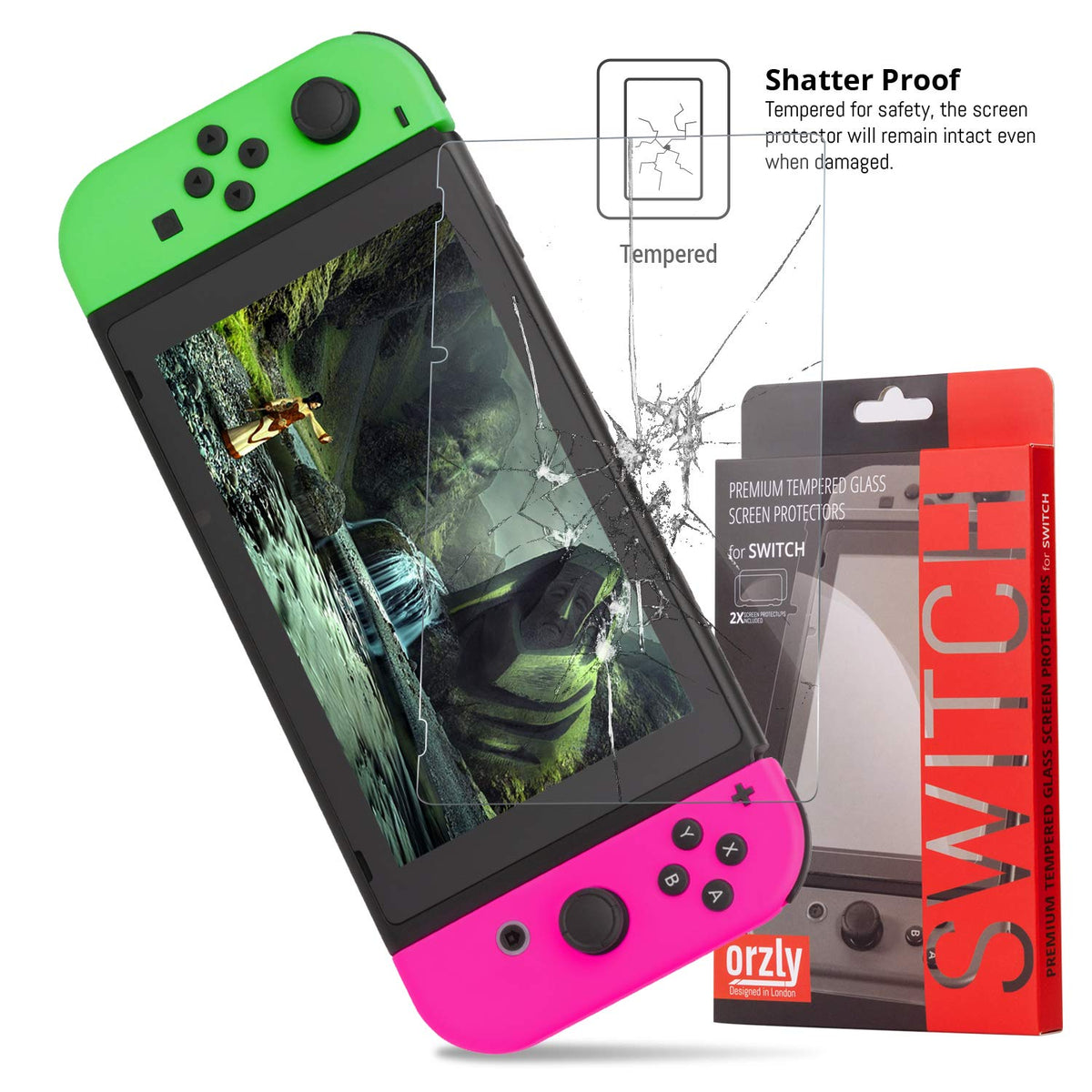 Orzly Glass Screen Protector for Nintendo Switch OLED 2024 Console Accessories (Pack of 4) - Tempered Glass Life time Edition