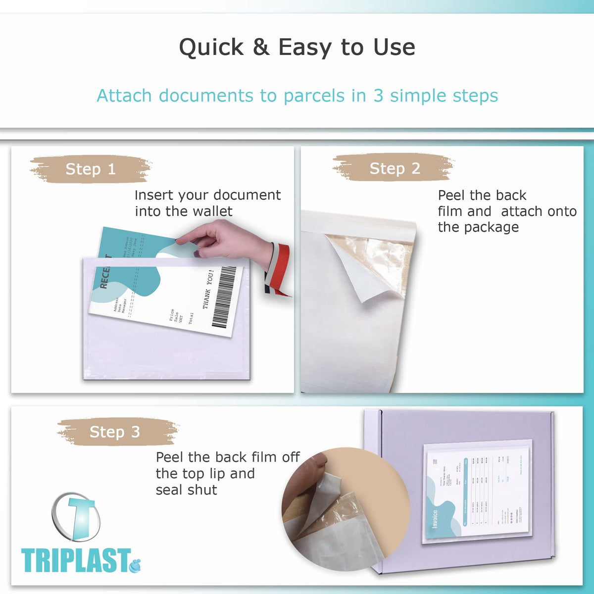 Triplast 1000 x A7 Plain Document Enclosed Wallet (95 x 125 mm) | Peel & Seal Clear Plastic Envelopes/Sleeves/Pockets/Wallets | Attach Invoices, Packing Lists & Delivery Notes to Parcels
