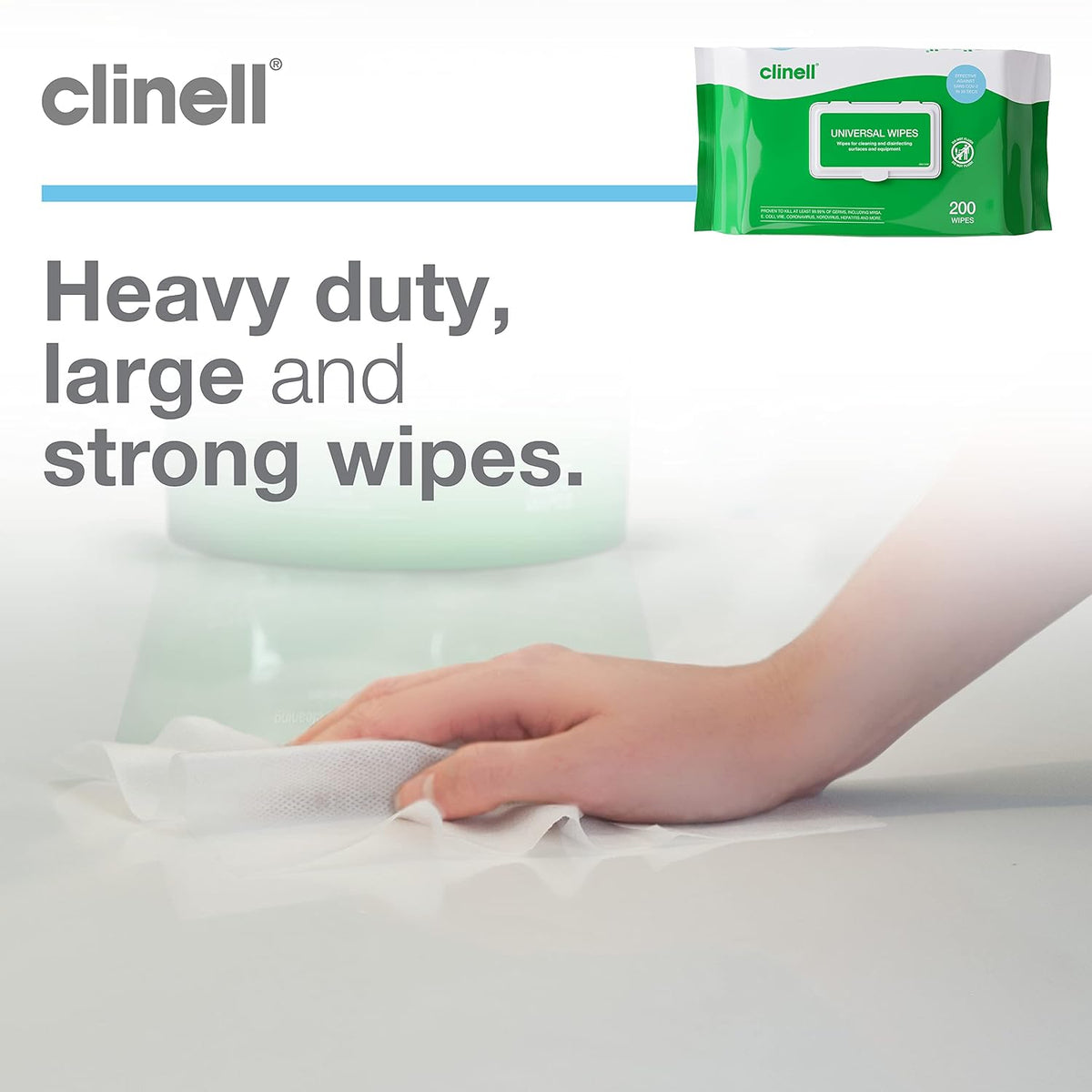 Clinell Universal Cleaning and Disinfectant Wipes - Pack of 6, 1200 Wipes - Multi Surface, Kills 99.99% of Germs, Quick Action, Green, Pleasant Fragrance