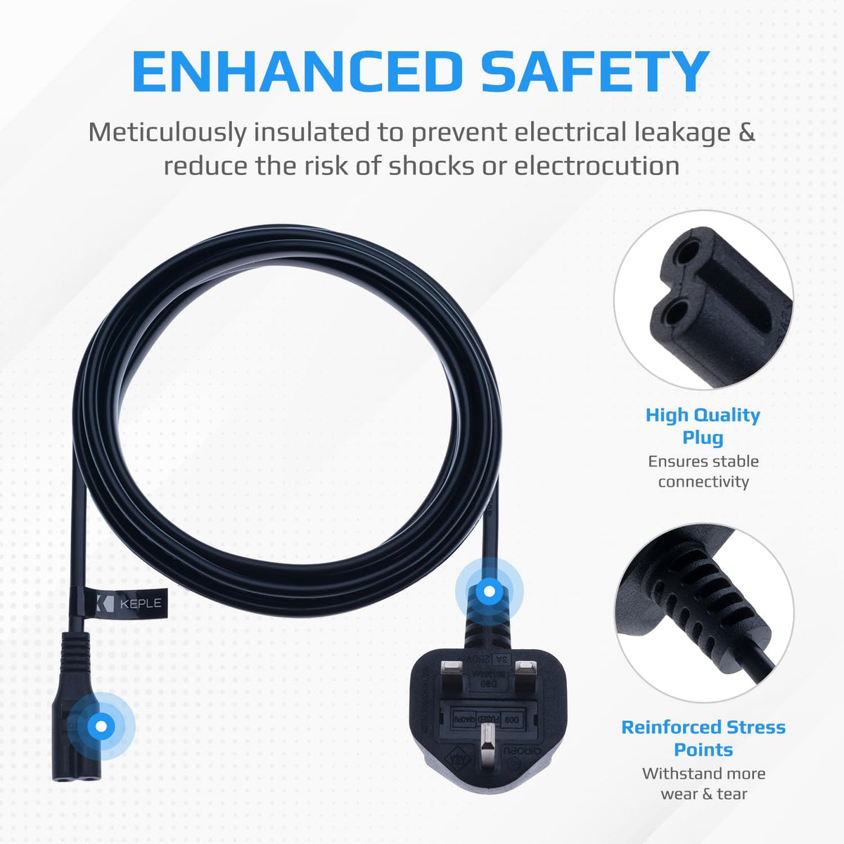 Keple 2m Figure 8 Power Lead - C7 2 Pin Mains Cable Compatible with PS5 PS4 Xbox Samsung LG HP Canon Sony Pixma Panasonic Brother Philips Sharp JVC Asus Toshiba - Printers TV etc. UK Plug (Black)