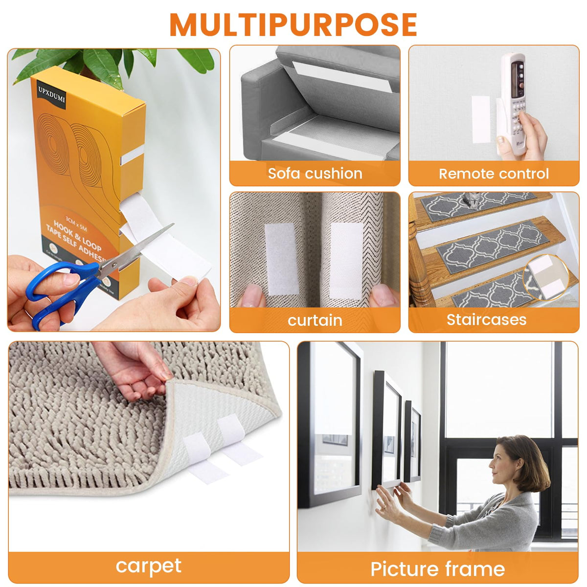 UPXDUMI Hook and Loop Tape 30mm x 5m Multipurpose Strong Self Adhesive Strips Heavy Duty Double Sided Sticky Back Roll Suitable for Home Carpet Sofa Picture Hanging Fabric Industrial Outdoor Black