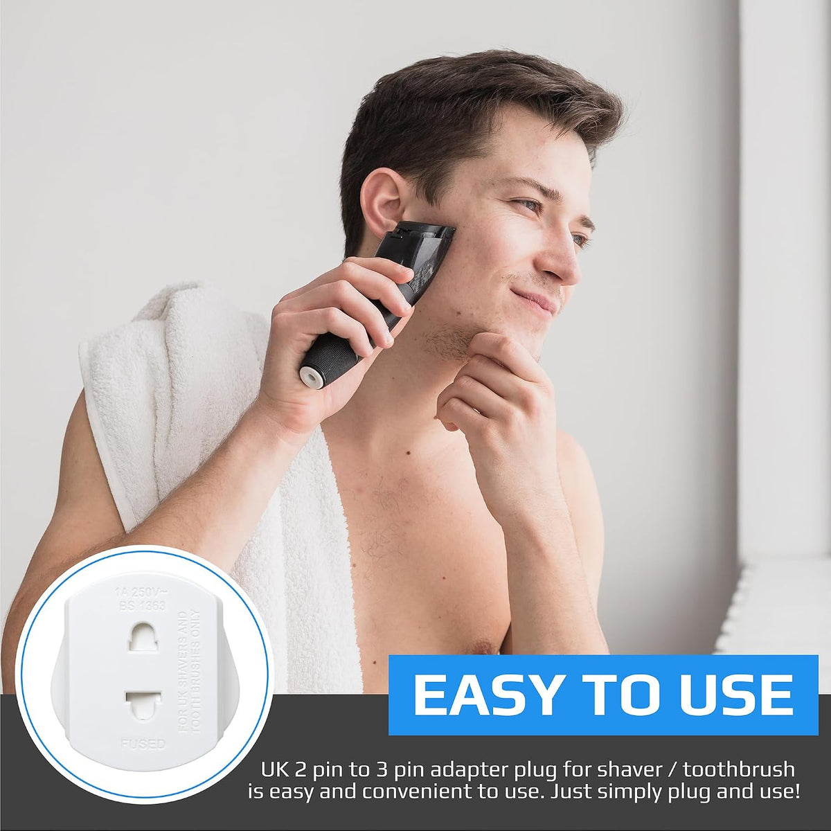 Toothbrush Adaptor Plug UK Charger Adapter Shaver Socket 2 Pin to 3 Pin Electric for Razor Plugs Bathroom Two to Three Prong Charging Tooth Brush Plugs Adapters Electrical Shaving (White)