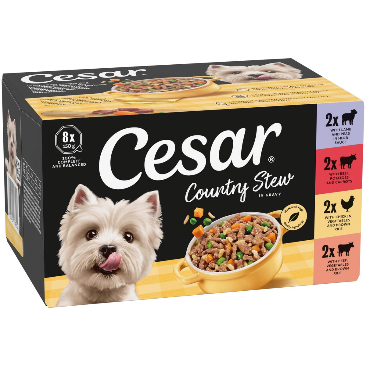CESAR Pouch Selection in Jelly, Fresh Adult Wet Dog Food Pouches in Delicious Jelly with Succulent Meats and Vegetables, 48 x 100 g