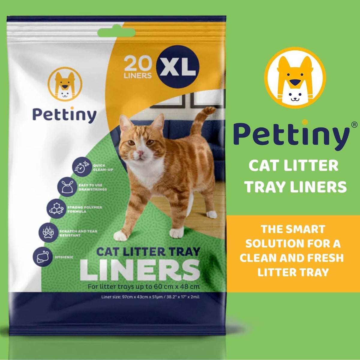 Pettiny 20 XL Cat Litter Tray Liners with Drawstrings Scratch Resistant Bags for Extra Large Litter Box