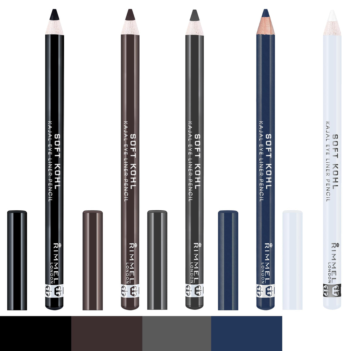 Rimmel Soft Kohl Kajal Professional Eyeliner Pencil Bundle, Intense Long-Lasting Colour, Up to 12 Hours Wear, Smudge Proof, Pack of 3, Jet Black