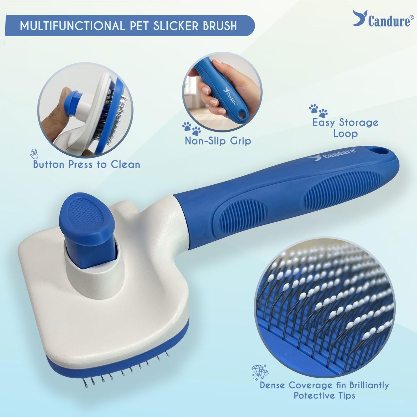Candure Dematting Comb for Dog and Cat, Pet Grooming Rake and Brushes for Small, Medium & Large Dogs 17+9 Double Sided Deshedding Tool Removes Knots and Tangled Hair (Blue)