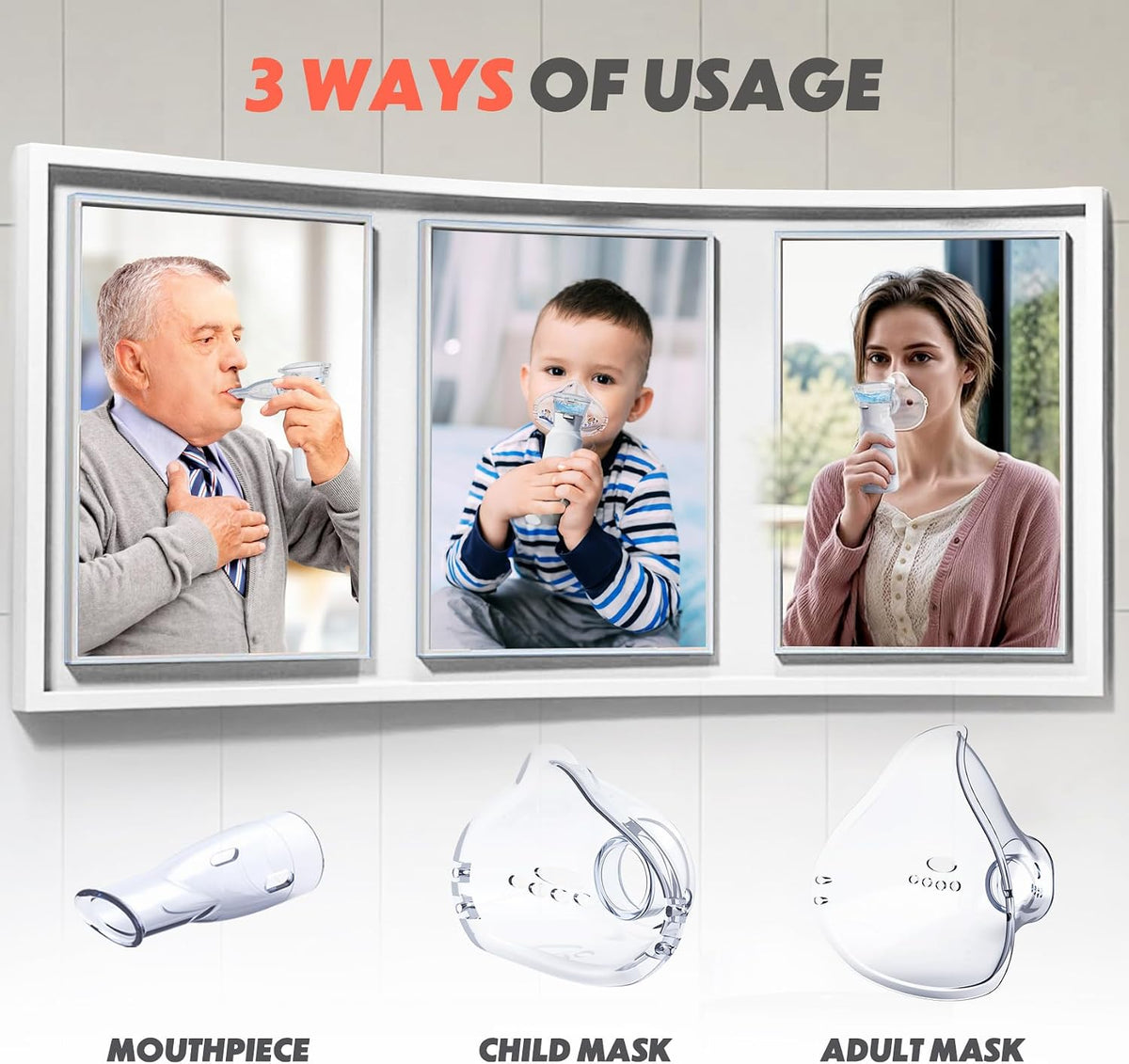 Ultrasonic Nebuliser Machine for Adults, Rechargeable Portable Nebuliser for Adults & Kids, AU YAT Silent Nebuliser for Kids with 2 Masks and Mouthpiece, Handled Nebulizer for Home-Pure White