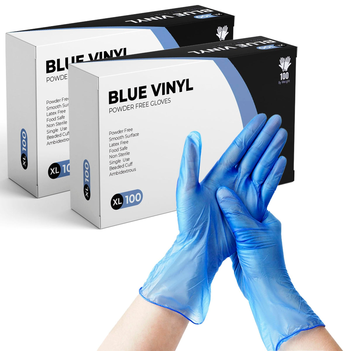 Disposable Gloves, Size S, Pack of 100, Blue Vinyl Gloves, Powder Free, Latex Free, Comfortable Fit, Suitable for Food Handling, Cleaning, Hairdressing & Multi-Purpose Use