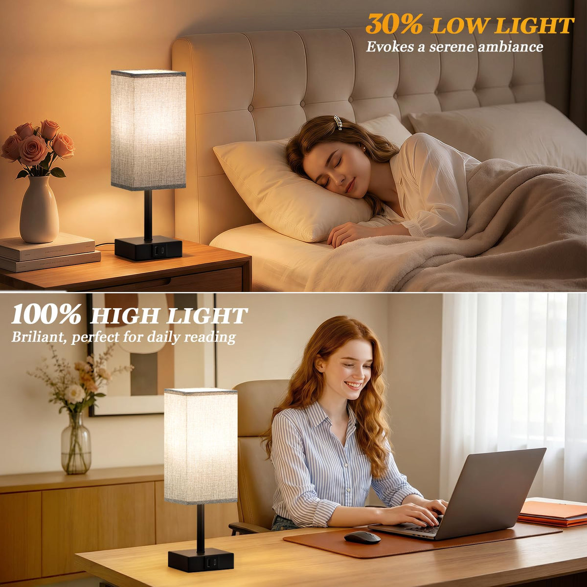 Pink Touch Lamp, Bed Lamp with Dual USB Charging Ports, Pink-Base (Bulb Included)