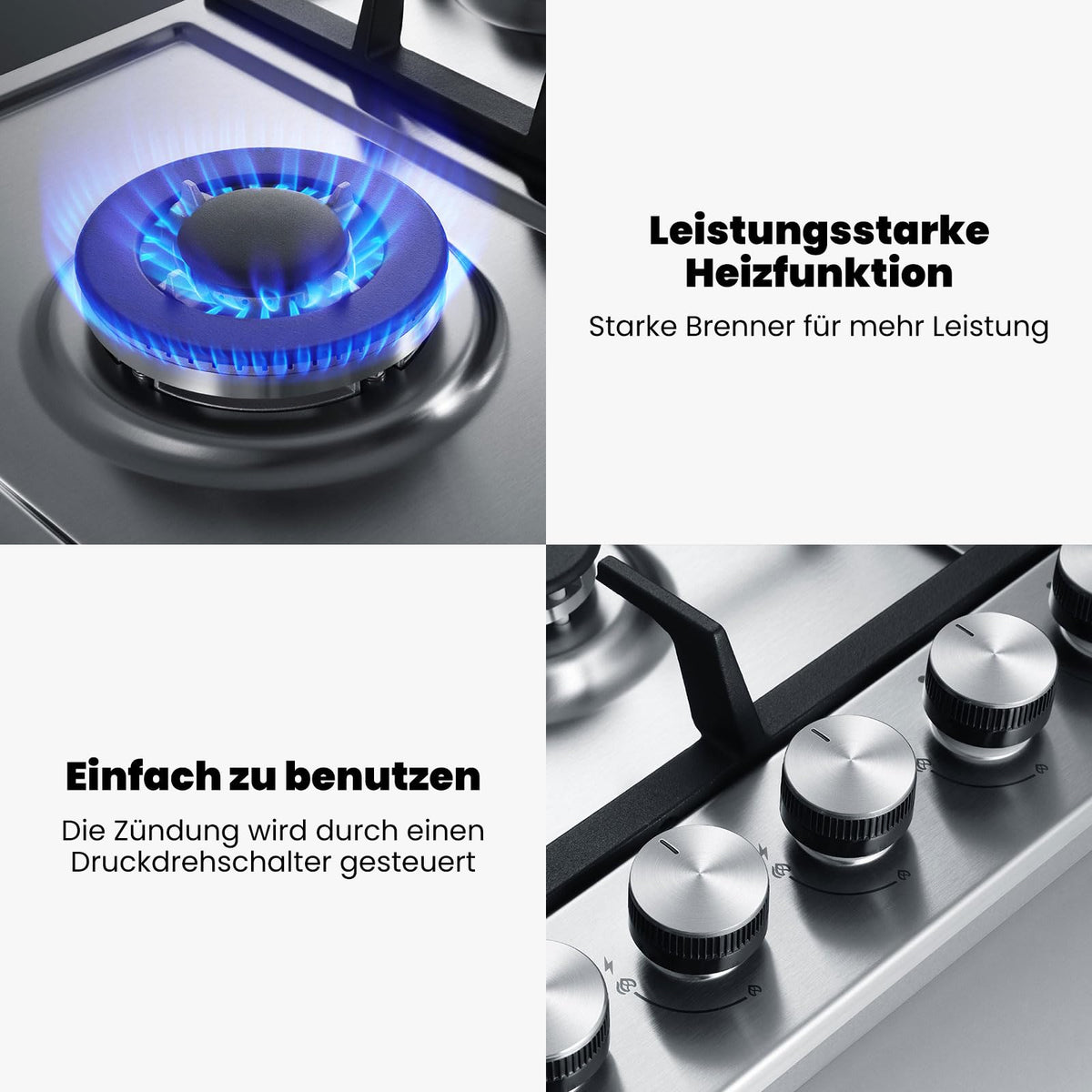 GASLAND GH60SF 60cm Built-in Gas Hob, 4 Burners Stainless Steel Gas Cooktop with Flame Failure Protection, NG/LPG Convertible, 8000W