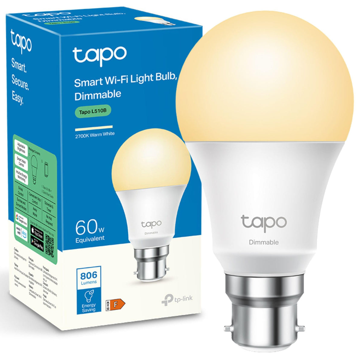 Tapo L530B(2-Pack) B22 Smart Bulb Multicolour Dimmable LED Light Bulb