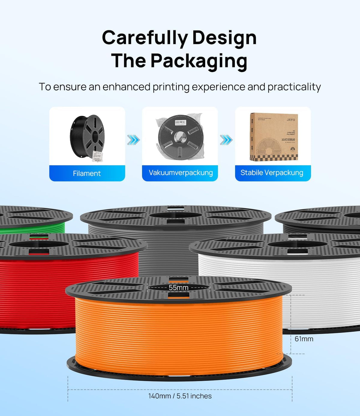 JAYO PLA 3D Printer Filament 1.1KG Black, PLA Filament 1.75mm, Dimensional Accuracy +/- 0.02mm, Neatly Wound Filament, Fits Most FDM Printer.