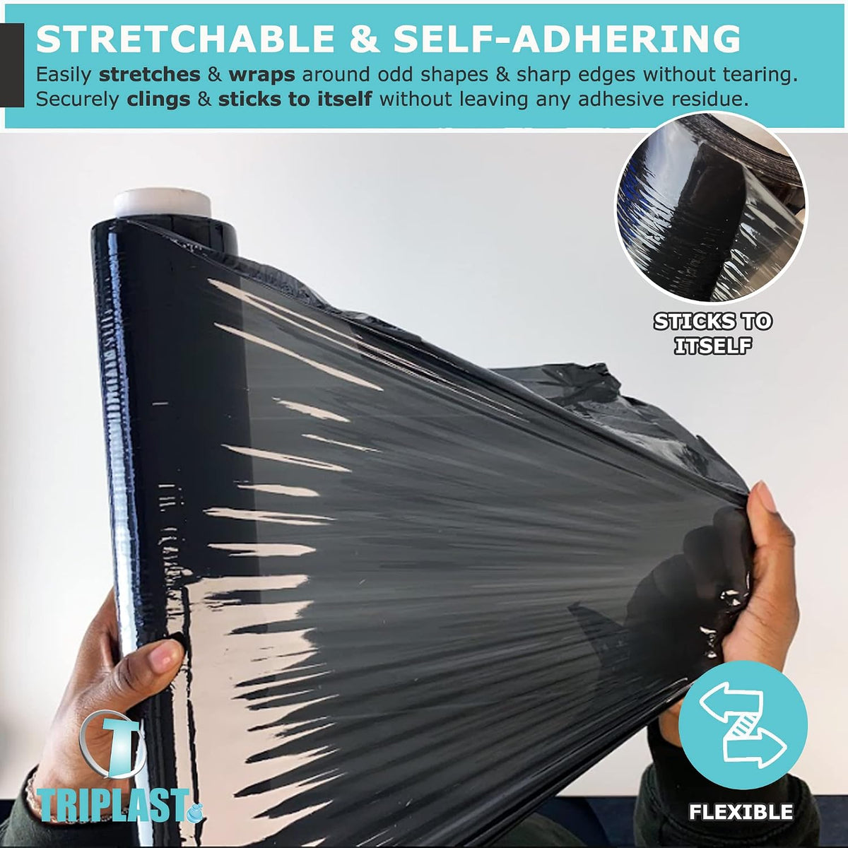 Triplast Pallet Stretch Shrink Wrap Roll (400mm x 250m) - Pick Qty & Colour - Heavy Duty Pallet Wrap, Industrial Stretch Wrap, Packaging Cling Film, Strong Plastic Wrap, Luggage Wrap (Black, 1 Roll)