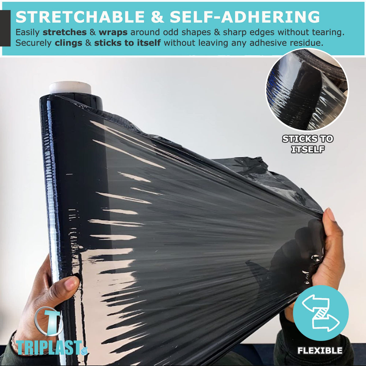 Triplast Pallet Stretch Shrink Wrap Roll (400mm x 250m) - Pick Qty & Colour - Heavy Duty Pallet Wrap, Industrial Stretch Wrap, Packaging Cling Film, Strong Plastic Wrap, Luggage Wrap (Black, 1 Roll)