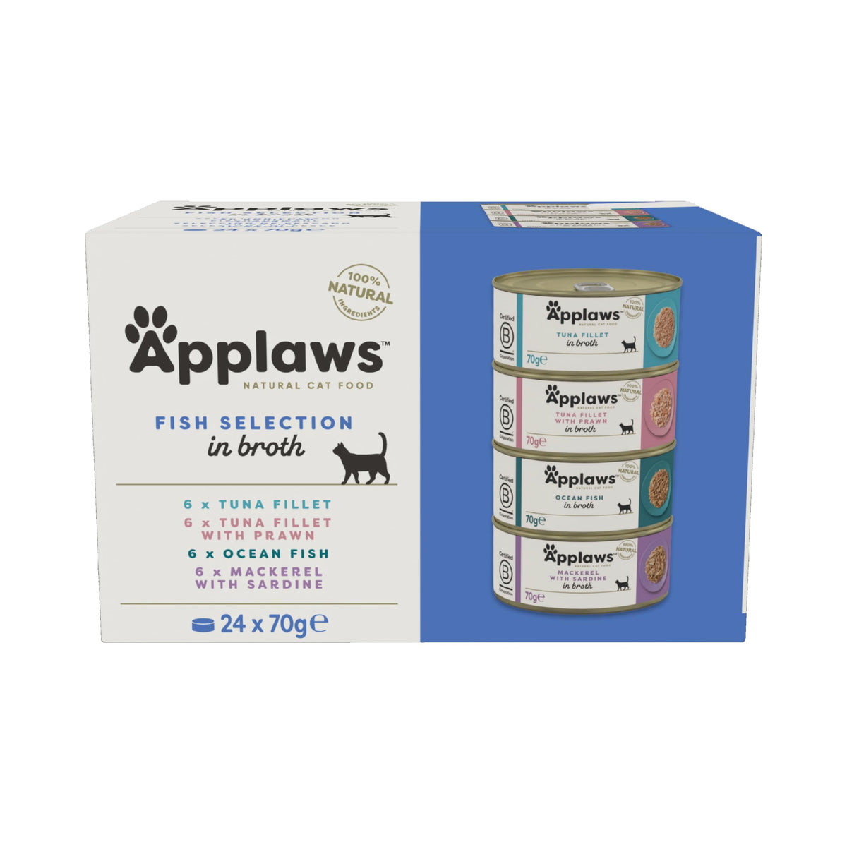 Applaws 100% Natural Wet Cat Food, Pouch Multipack Fish Selection in Broth, 70 g (24 x 70g) Pouches