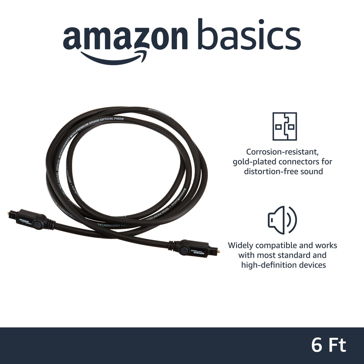 Amazon Basics Toslink Digital Optical Audio Cable, Multi-Channel, for Audio System, Sound Bar, Home Theatre, Gold-Plated Connectors, 3 m, Black