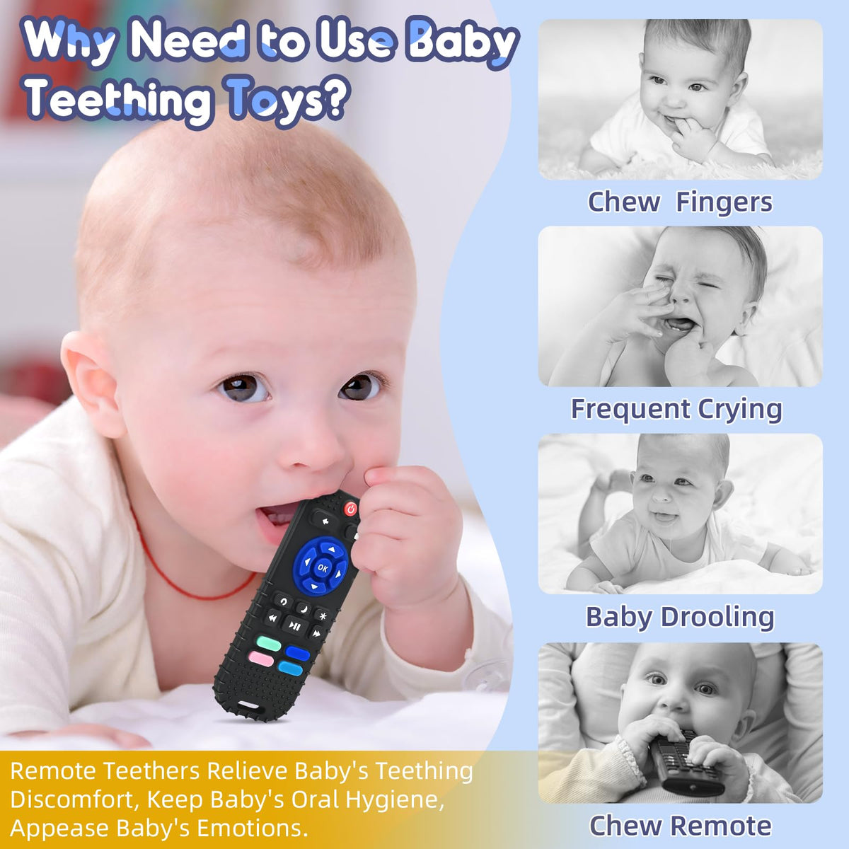 AiTuiTui Baby Teether for Teething Relief Baby Toys 0 3 6 9 12 Months, Sensory Silicone Remote Control Baby Teether Toy for Babies Newborn Infant Boy Girl Autism Toys for Baby Gifts
