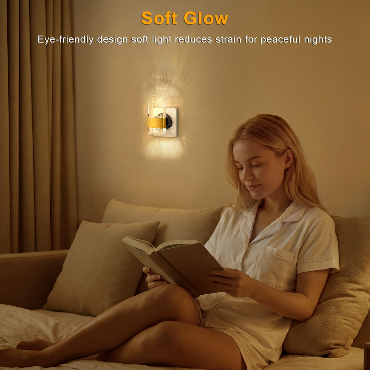 Night Light Plug in Wall with Dusk to Dawn Sensor Modern 2 Pack Gold