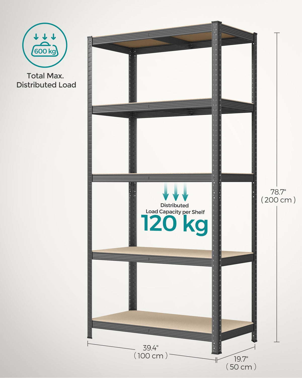 SONGMICS 5-Tier Heavy-Duty Shelving Units, Set of 2, Boltless Assembly