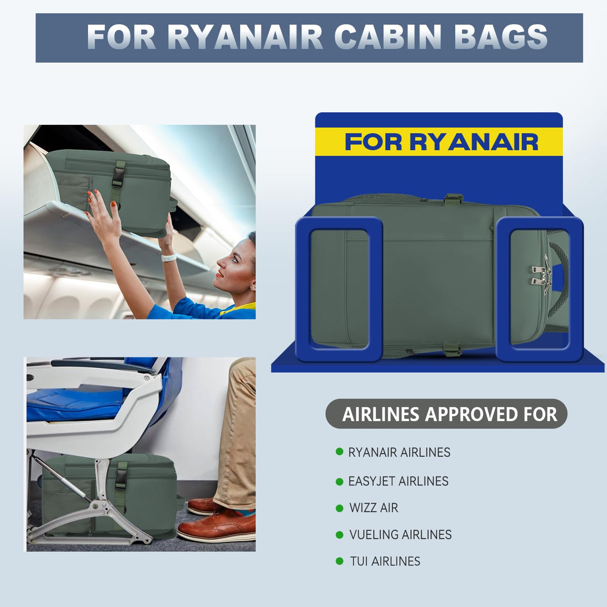 Lossga Ryanair Cabin Bags 40x30x20 Underseat Carry-ons Travel Backpack (Pack of 2)