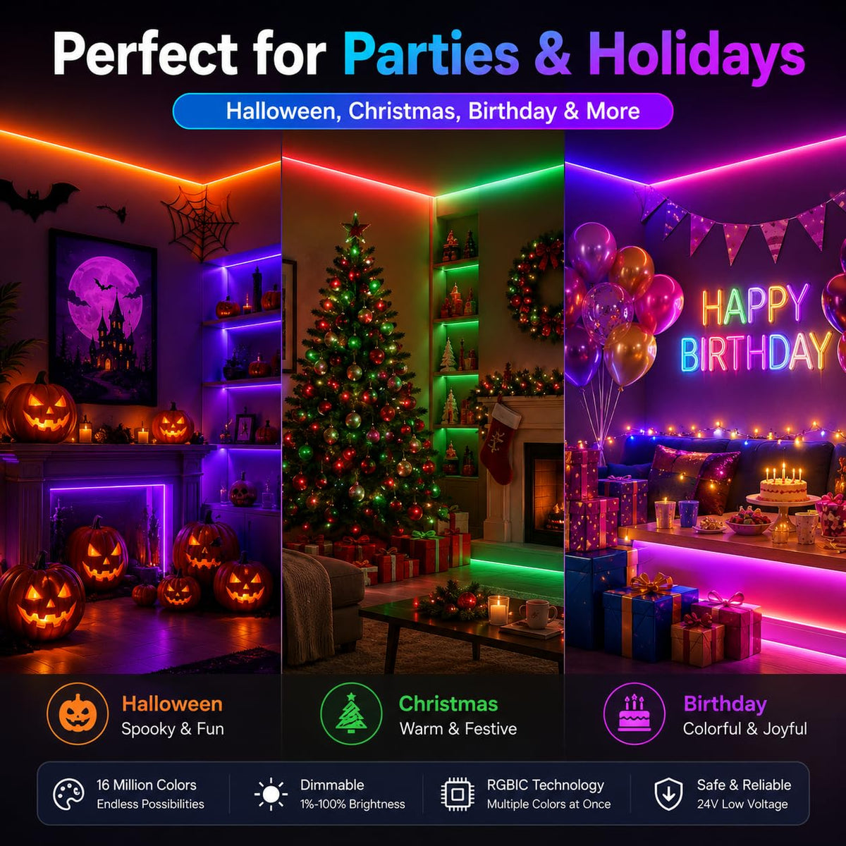 20M RGB LED Strip Lights for Bedroom, Music Sync Colour Changing LED Tape with Bluetooth App & Remote, 16M Colours, Dimmable, Timing Mode, Self-Adhesive for Home Party Kitchen Christmas Decor