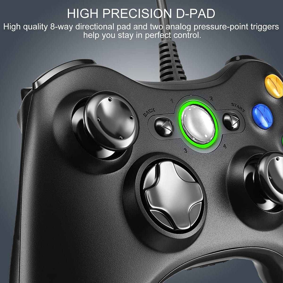 Wired Controller for Xbox 360, PC Gaming Controller with Dual Vibration, 2.2m USB Cable, Ergonomic Gamepad Joystick for Windows 7/8/10/XP - Compatible with Xbox 360 & PC
