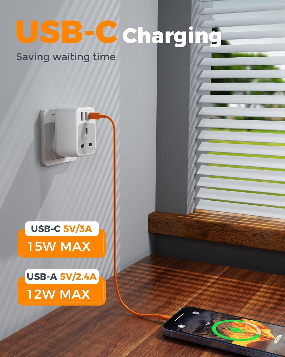 TESSAN UK to South Africa Plug Adapter, Type M Travel Adaptor with USB C