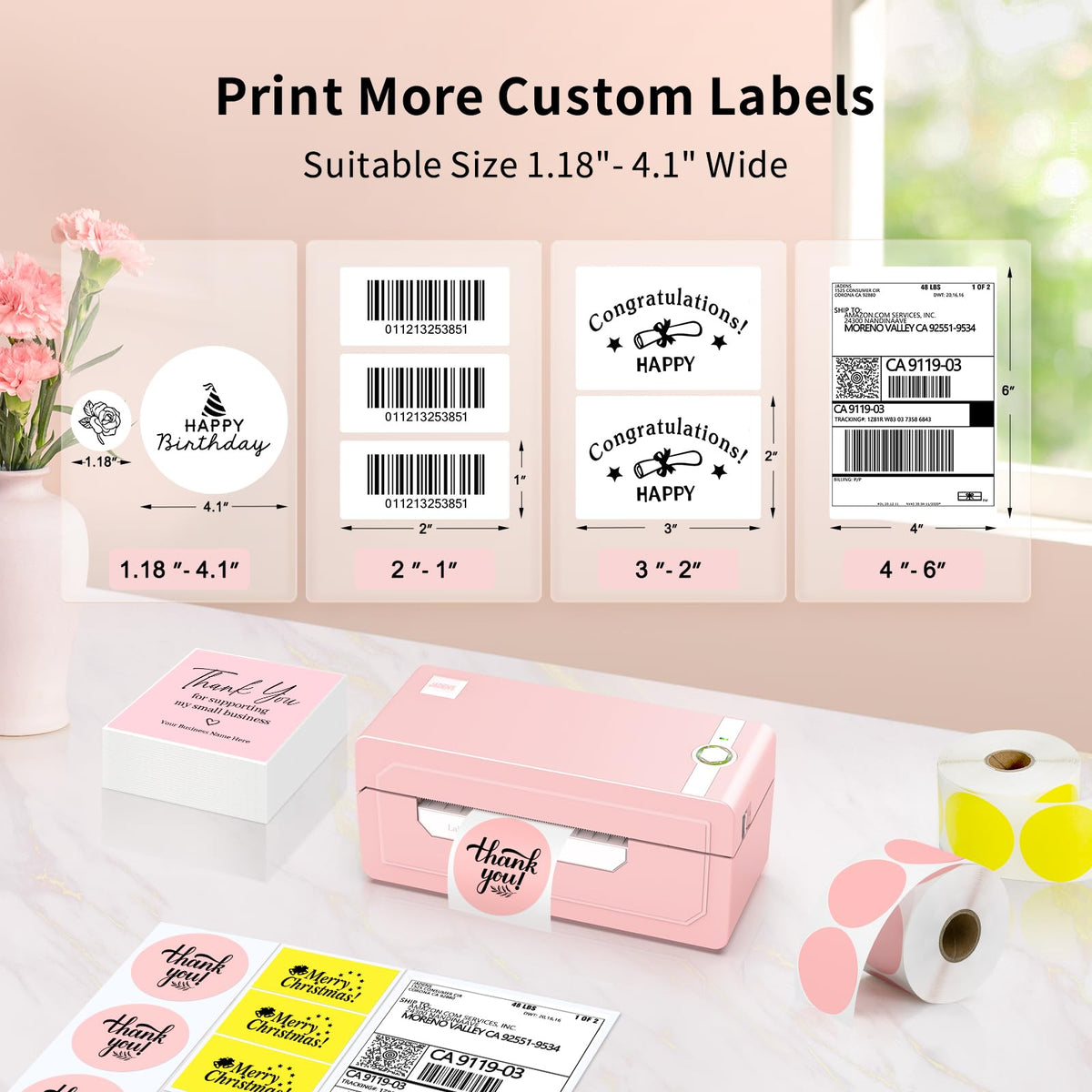 JADENS Bluetooth Thermal Label Printer, 4x6 Shipping Label Printer, 50 Labels Included, Compatible with Hermes, Royal Mail, DHL, DPD, Evri, Amazon, Shopify