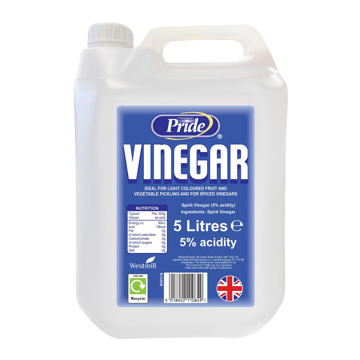 White Vinegar 5L | Food Grade | Suitable for Cleaning, Weed Killer, Limescale Remover, Glass Cleaner, Stain Remover, Baking, Pickling, Marinating | UK Made (Pack of 4)