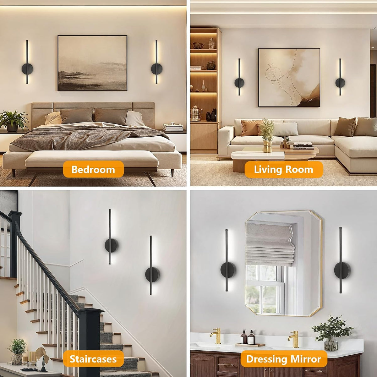 Dehobo 80CM Rechargeable Wall Lights with 8000mAh for Home Decor, 2 Packs