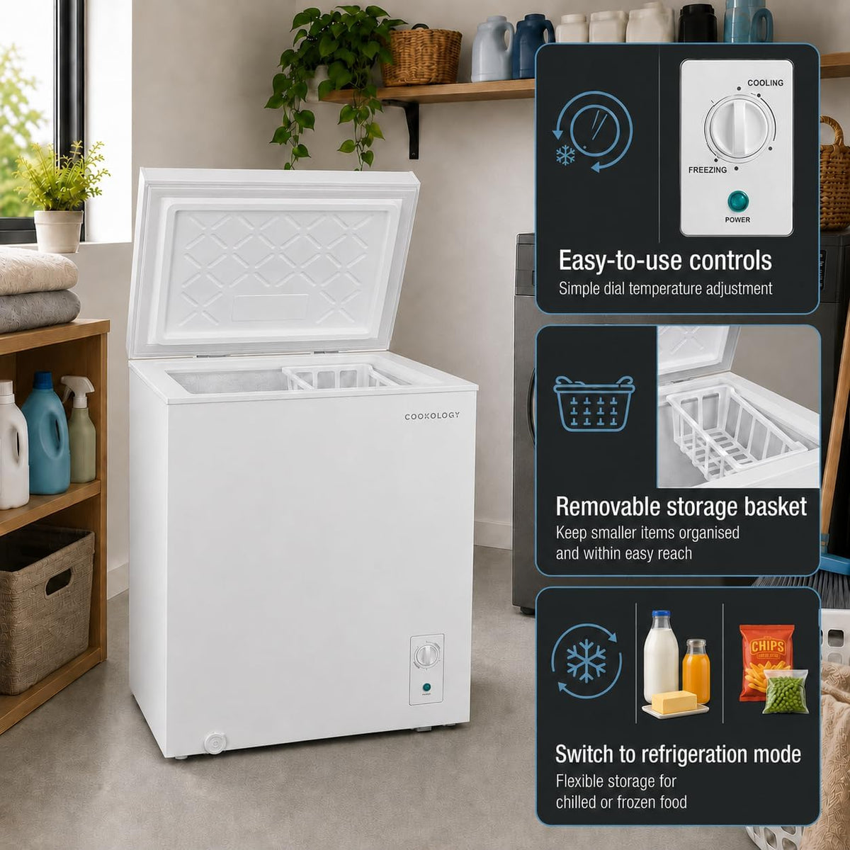 Cookology 99L Freestanding Chest Freezer - Adjustable Feet - White