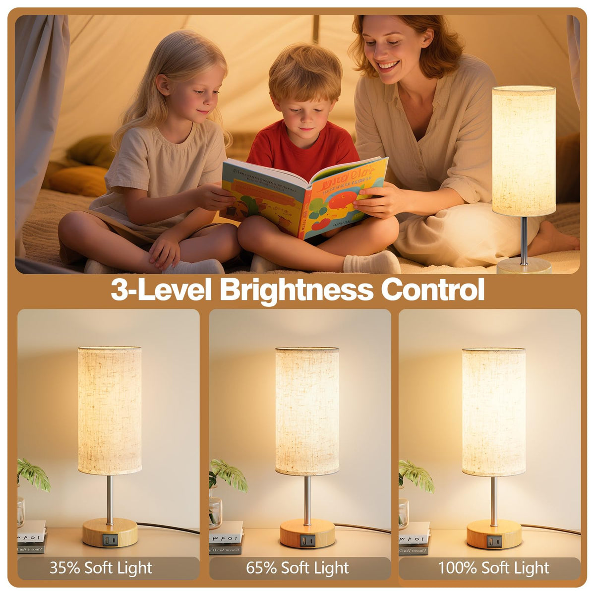Bedside Lamp, Touch Table Lamp for Bedroom, Living Room & Office
