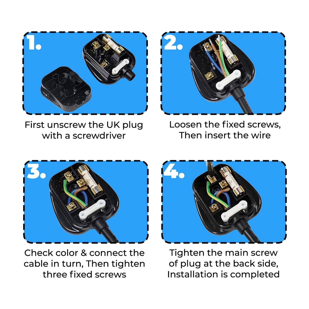 Double Dragon 13 Amp UK 3-Pin Plug | Heavy-Duty Rewireable Electrical Plug | Durable & Safe PC Flame Retardant Material | BS1363 & BSI Certified | Cord Grip for Secure Wiring (Pack of 2, Black)